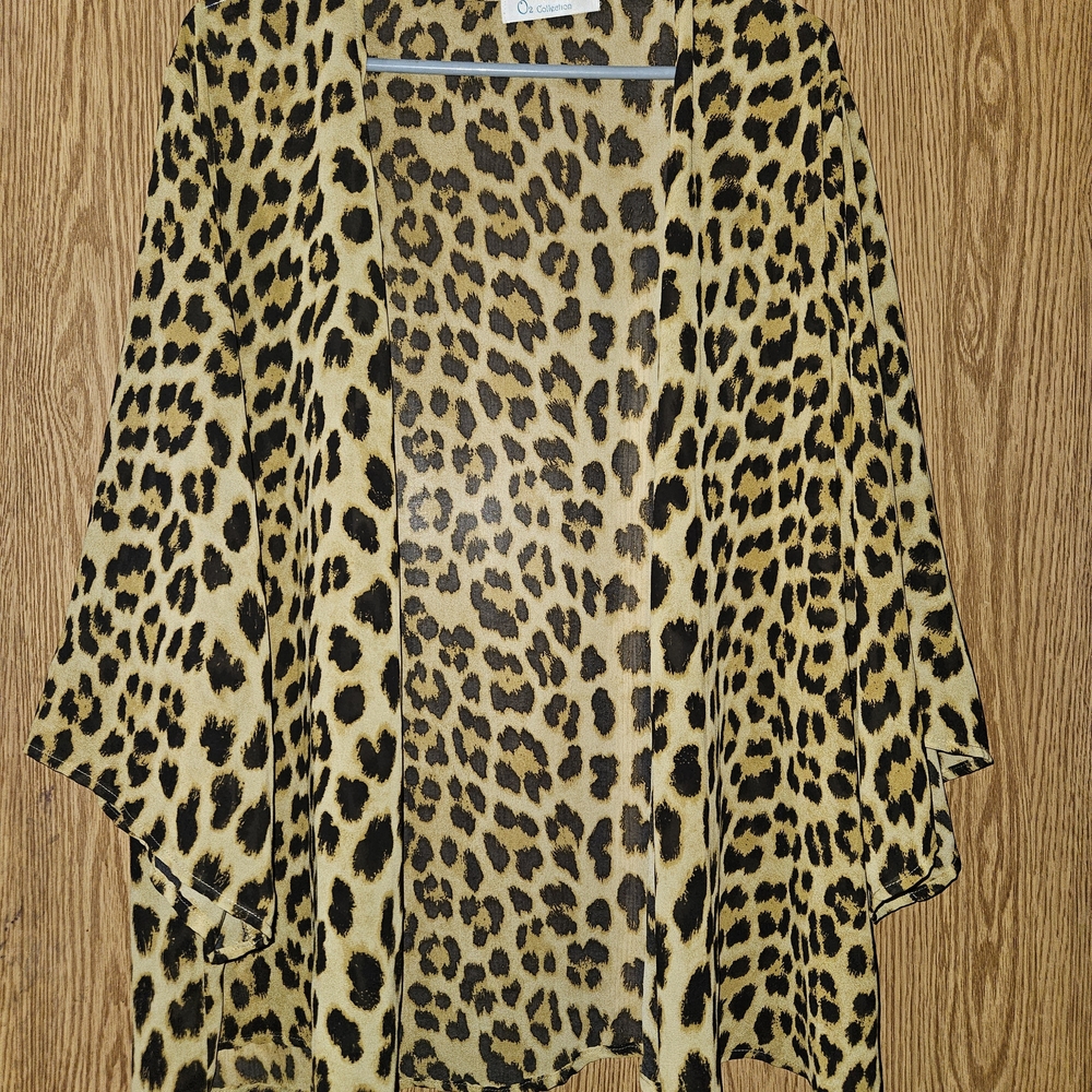 Leopard Print Open Front Kimono - Animal Print Yellow/Black